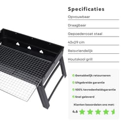 Opvouwbare Reisbarbecue - BBQ - Draagbare Barbecue voor Balkon en Park - 43x29 cm - Inclusief EBOOK — thumbnail 4