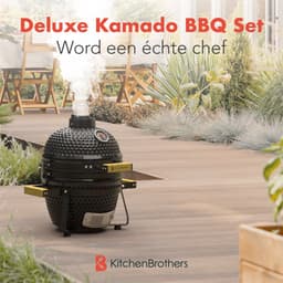 KitchenBrothers Kamado BBQ - 13 Inch Houtskool Barbecue - 27⌀ cm - PFAS-vrij - Deluxe Set - Egg BBQ met Accessoires inclusief Hoes - Vaderdag Cadeau - Zwart — thumbnail 2