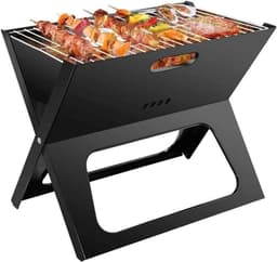 Opvouwbare Houtskool Barbecue - 44,5 X 30,5 X 35 cm - Draagbare BBQ - Mini Grill - Inklapbaar Barbecuetoestel - Compact Tafelmodel voor Buiten - Tafelgrill voor Camping, Balkon & Picknick – Mat Zwart — thumbnail 1