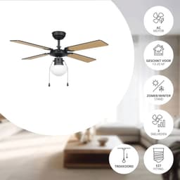 EGLO Fortaleza Plafondventilator met lamp - Ø 106,6 cm - 3 snelheden - AC longer life - Zwart/Bruin — thumbnail 5