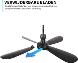 Plafondventilator - 2 Meter lang Snoer - 40cm Ø - Kunststof - Slaapkamer - Woonkamer - Plafond Ventilator - 5W - Opvouwbaar - Stil 25 dB - Zwart — thumbnail 2