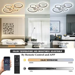 LuxiLamps - 4 Ringen LED Plafondventilator - Zwart - 6 Snelheden - Smart lamp - Dimbaar Met Afstandsbediening & APP - Moderne Cirkel Ventilator Licht - Kroonluchter Ventilator — thumbnail 2