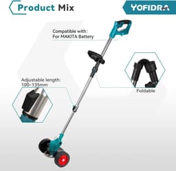 Yofidra - Grasmaaier elektrisch - Grasmaaier accu - Grastrimmer - Opvouwbaar - Draadloos - 2x Makita 18V batterij - lichtblauw — thumbnail 3