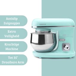 Luxe Roterende Deegmachine – Multifunctionele Deegmixer – Kneedmachine – Inclusief Spatdeksel & Navulopening – 1100W – RVS – Mint — thumbnail 2