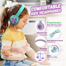 PowerLocus PLED Draadloze Koptelefoon Over-Ear voor Kinderen - LED lampjes - met Microfoon - Micro SD poort - Teal/Purple — thumbnail 2