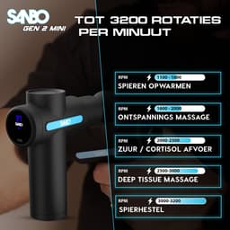 Sanbo Massage Gun Mini Professioneel - incl. 5 Opzetstukken En 6 Intensiteitsstanden - Massage Pistool - Massage Apparaat - Zwart — thumbnail 2