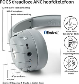 POGS - The Turtle - Draadloze over-ear koptelefoon met Noise Cancelling - Bluetooth - Veilige volumebegrenzing - Duurzaam - Gratis app voor extra functies - rGrijs — thumbnail 4