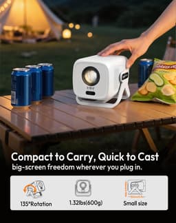 SnelShoppen - Gimbal N5 1080P Mini Beamer met Wifi en Bluetooth, Draagbare Projector met 230° Draaibare Houder en Automatische Correctie voor Feesten, — thumbnail 2
