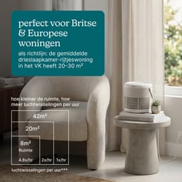 Homedics WhisperPure Luchtreiniger - Hepa en Koolstof Filter - Ruimtes tot 42m² - Met Geurtray - 3 Ventilatiestanden - Air Purifier - Wit — thumbnail 2