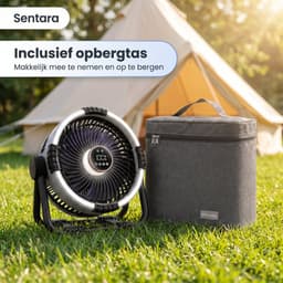 Sentara Campingventilator Oplaadbaar 20000mAh – Krachtige Draagbare Buitenventilator 10 m/s met LED-nachtlamp, Powerbank-functie, Timer & Opbergtas – Ophangbaar of Staand – 25 cm – Grijs — thumbnail 5