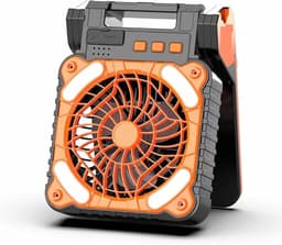 Op zonne-energie werkende campingventilator met ingebouwde oplaadbare batterij van 7800 mAh, dubbele stroomvoorziening, draagbare ventilator met timer en ledverlichting, geschikt voor thuis en buitenshuis, oranje. — thumbnail 1