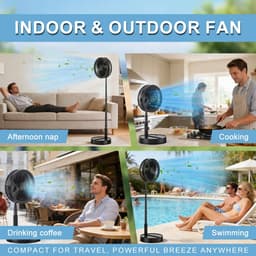 Draadloze Opvouwbare Ventilator 8000mAh met Afstandsbediening - Staande & Tafelventilator - Zwart — thumbnail 5