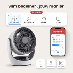 SwitchBot 22dB Draadloze Tafelventilator - Fluisterstille Oplaadbare USB Ventilator met App en Afstandsbediening - Stille Bureau Luchtcirculatie - 4 Standen & Timer - Wit — thumbnail 4