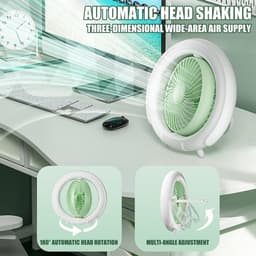 Tafelventilator - Tafelventilator draadloos - Draagbare oscillerende ventilator - 180 graden automatische oscillatie - Drie snelheidsstanden - Stil ontwerp - Met nachtlampje - Kan aan de muur worden gemonteerd of op een bureau worden geplaatst — thumbnail 3