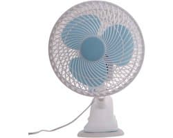 1 Clipventilator - 2 Windsnelheden - 23×33×11 cm - 3 Ventilatorbladen - Voorzien van een veilige clip - 3 meter snoer met afstandsbediening en timer - Geschikt voor bureaus, kantoren, slaapkamers, reizen, buiten en kamperen