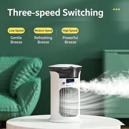 Luchtkoeler/ventilator, draagbare ventilator zonder bladen met waterreservoir van 880 ml, 3 snelheden, 180° groothoekluchtstroom en 7 LED-lampjes – stille bureauventilator (oranje) — thumbnail 2