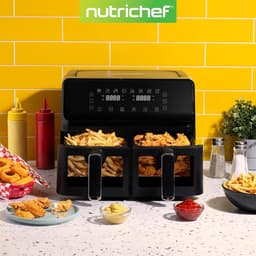 Dubbele Mand Airfryer - Heteluchtfriteuse Olievrij - Gezond Koken - Transparant Venster - 88 Liter - Zwart — thumbnail 2