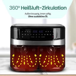 Dubbele Heteluchtfriteuse - Airfryer Frituur - Gezond Koken - Smart Finish Functie - 10 Liter Totaal - Zwart — thumbnail 4