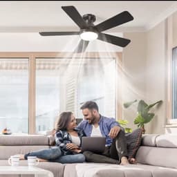 Plafondventilator Ø132 cm - 3 Temperaturen - Fluisterstil - Met Afstandsbediening - 6 Snelheden - Timer - Zomer/Winter functie - Zwart - 48W — thumbnail 1