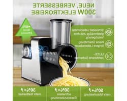 Elektrische Kaasrasp - Keukenmachine - Snel Ingrediënten Snijden - 7 RVS Bladen - 30 cm Hoog - Zwart
