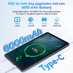 SnelShoppen - 10 Inch Android 15 Tablet met Oplader, 18GB RAM, 128GB Opslag, Octa-Core T30, Widevine L1, WiFi 5, 6000mAh Batterij, Uitbreidbaar tot 1T — thumbnail 4