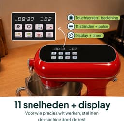 Vivid Green Luxe Keukenmixer - Touchscreen Display - 7L Mengkom - 11 Snelheden - Vaatwasserbestendig - Keukenmachine - Keukenrobot - Rood — thumbnail 5