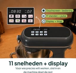 Vivid Green Luxe Keukenmixer - Touchscreen Display - 7L Mengkom - 11 Snelheden - Vaatwasserbestendig - Keukenmachine - Keukenrobot - Grijs — thumbnail 2