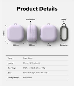 Ringke Silicone Hoesje Geschikt voor Samsung Galaxy Buds 4 / 4 Pro - Siliconen Cover - Karabijnhaak - Case Paars — thumbnail 4