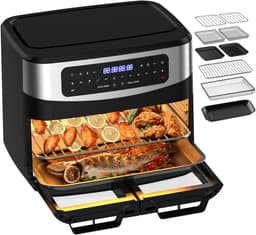Airfryer - 12L Grote capaciteit – 2600W Multifunctionele Heteluchtfriteuse met Dubbele Zone Onafhankelijk Koken - Verwijderbare Tussenwand - Dubbel Gelijktijdig Koken - Met Kijkvenster - 10 Vooraf ingestelde Menu's - 50–200°C — thumbnail 1