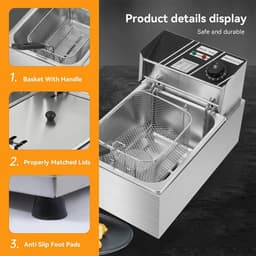 Elektrische Friteuse - Frituurpan Dubbel - Frietjes Bakken - Dubbele Mand - 11 L - Zilver — thumbnail 2