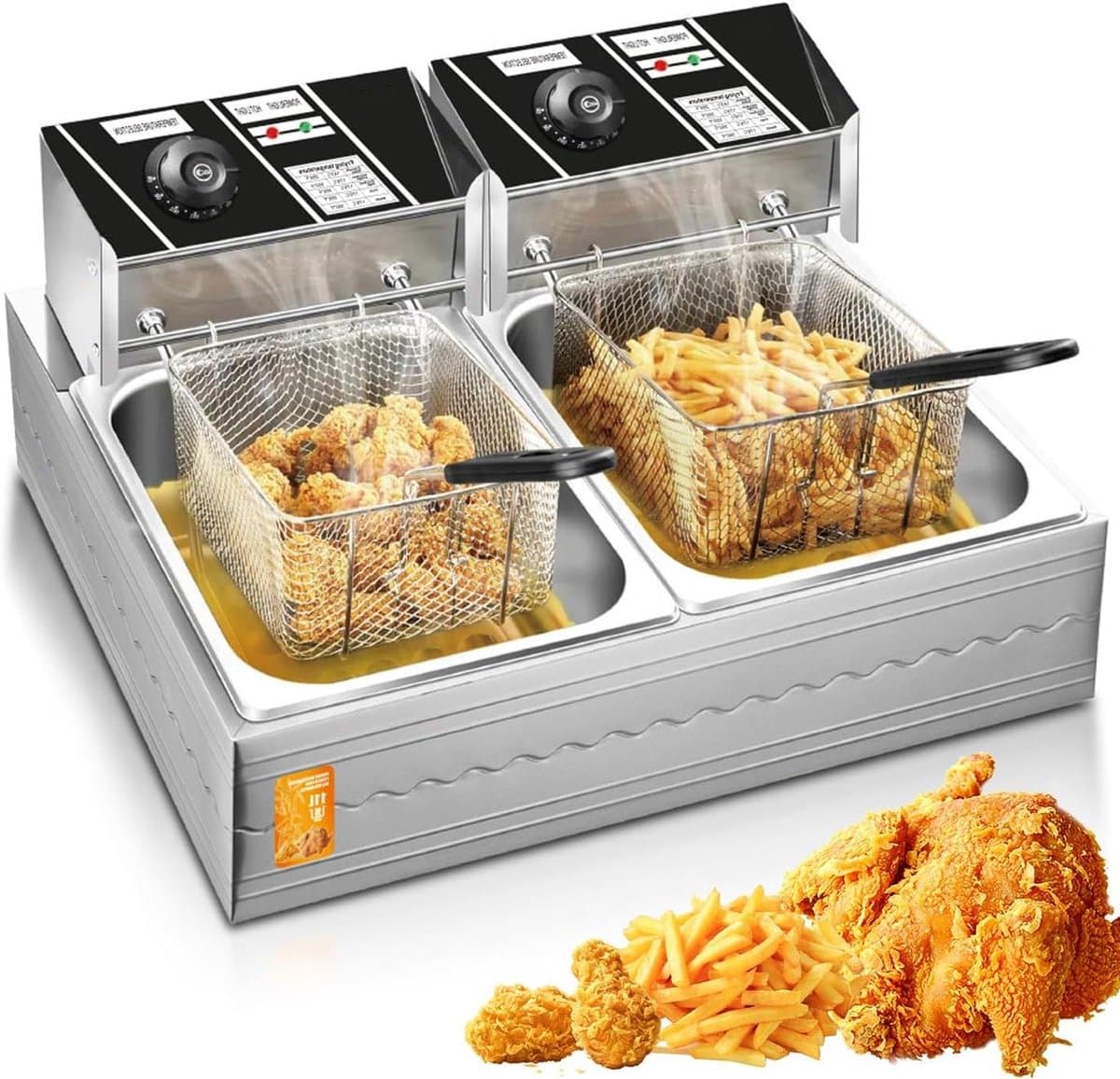 Elektrische Friteuse - Frituurpan Dubbel - Frietjes Bakken - Dubbele Mand - 11 L - Zilver — afbeelding 1