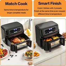 Heteluchtfriteuse – Airfryer - Airfryer Oven XXL - 12L - Dubbele Kookkamer Instelbaar - 2000W - 240V - 8 Voorgeprogrammeerde Programma's - LED Touchscreen - Kijkvenster - Zwart — thumbnail 3