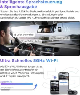 Dashcam voor auto - Zwart - 4K voor en 2K achter - Dual STARVIS 2 Sensoren met GPS en Spraakbesturing - Met Nachtzicht en Wi-Fi — thumbnail 3