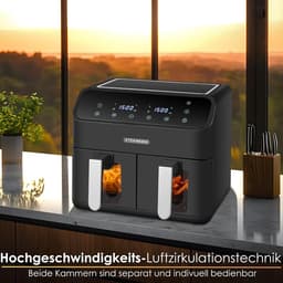 Dubbele Kamer Heteluchtfriteuse - Airfryer XXL Dubbele Friteuse - Gezond Koken - Twee Zones Apart Instelbaar - 8 Liter - Zwart — thumbnail 4