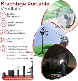 Caliber Draadloze ventilator met Standaard - Kantelbaar en Draaibaar - Fluistertil en krachtig - 2 Standen - Inclusief LED Lamp - 15.000 mAh Accu meegeleverd (CPS-FAN-P) — thumbnail 2