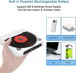 Draagbare cd-speler met Bluetooth –Draagbare Bluetooth-cd-speler met USB-C-snelladen – Ultradun en compact – Ondersteunt MP3/WMA-formaten – voor onderweg – thuis en op de camping -Roze — thumbnail 4