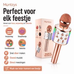 Montzys® Karaoke Microfoon Set - Bluetooth & Ingebouwde Speaker - Draadloos & LED - voor Kinderen & Volwassenen — thumbnail 2