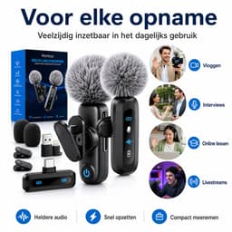 Montzys® Draadloze Microfoon Set - Lavalier & Dasspeld - USB-C & Lightning - Lange Batterij & Draadloos - Plug & Play — thumbnail 3