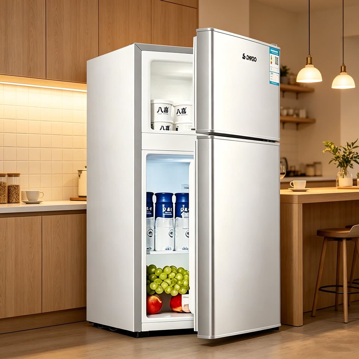 Deze compacte minikoelkast met dubbele deur en vriesvak heeft een inhoud van 43 liter en is ruimtebesparend waardoor hij geschikt is voor slaapkamers woonkamers keukens kantoren en studentenkamers Afmetingen 67*39*35,5 cm zilver) — afbeelding 1