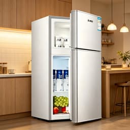 Deze compacte minikoelkast met dubbele deur en vriesvak heeft een inhoud van 43 liter en is ruimtebesparend waardoor hij geschikt is voor slaapkamers woonkamers keukens kantoren en studentenkamers Afmetingen 67*39*35,5 cm zilver) — thumbnail 1