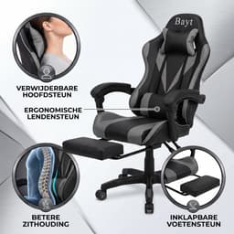 Bayt Gamestoel - Gaming Chair - Gamingstoel - Ergonomische Bureaustoel - Verstelbaar - Zwart en Grijs — thumbnail 4