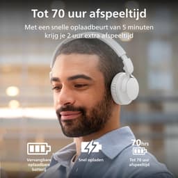 PHILIPS TAH4000 draadloze on-ear hoofdtelefoon, 70 uur afspeeltijd, Dynamic Bass, 32 mm drivers, Bluetooth 6.0 Multipoint, snelkoppelen, vervangbare kussentjes & batterij, licht & opvouwbaar – Wit — thumbnail 4