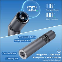 Draagbare handventilator, mini-turbo-ventilator, 199 snelheden, oplaadbaar, USB, inklapbaar, 90 graden, kleine ventilator, voor tafel, bureau en hals, voor thuis, kantoor, school, outdoor - grijs — thumbnail 5
