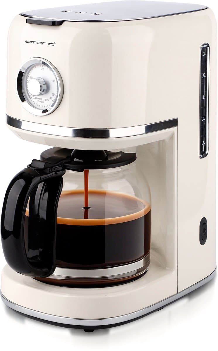 Emerio Retro Koffiezetapparaat met glazen kan - 1.5L - Anti drup - Warmhoudplaatje - Anti slip - Filterkoffie - CME-133280.1 Crème — afbeelding 1