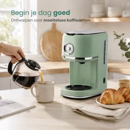 Emerio Retro Koffiezetapparaat - 1.5L - Anti drup - Warmhoudplaatje - Anti slip - Filterkoffie - CME-133280 Groen — thumbnail 2