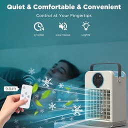 Luchtkoeler, Verdamper Mistventilator met 2-8 uur timer, 700ML Watertank, Draagbare Airconditioner, 3 Windsnelheden en 2 Miststanden, Persoonlijke Mini-conditioner voor Thuiskantoor Buiten - wit — thumbnail 5
