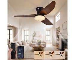 MUPOO Plafondventilator met Verlichting Ø100 cm-3 Houtlook Bladen met Kristallen Lampenkap-Stil & Dimbaar-Zomer en Winterstand-Smart App&Afstandsbediening-6 Snelheden & Geheugen- Timer- plafonniere met ventilator Voor Slaapkamer Woonkamer Eetkamer