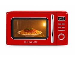 Swiss Haus® MW19 Magnetron Vrijstaand - 20L – 700W Digitale Solo Microgolfoven – Retro Microwave Vintage Design – Auto Cook & Ontdooifunctie – 11 Verwarmingsstanden - Rood