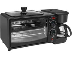 Casa Living Ontbijtstation - 3-in-1 Ontbijtmaker - Koffiezetapparaat, 9L Oven & Koekenpan - Compact Design - 1050W - Zwart