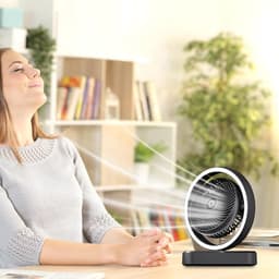 VHV - Ventilator - Tafelventilator - Tafelventilator met Automatische Oscillatie & Nachtlamp - 1800mAh Oplaadbare Ventilator met 270° Zwenkfunctie - Stille Air Circulator voor Bureau en Slaapkamer - Zwart — thumbnail 2